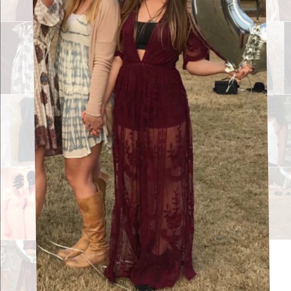Burgundy Maxi Lace Dress